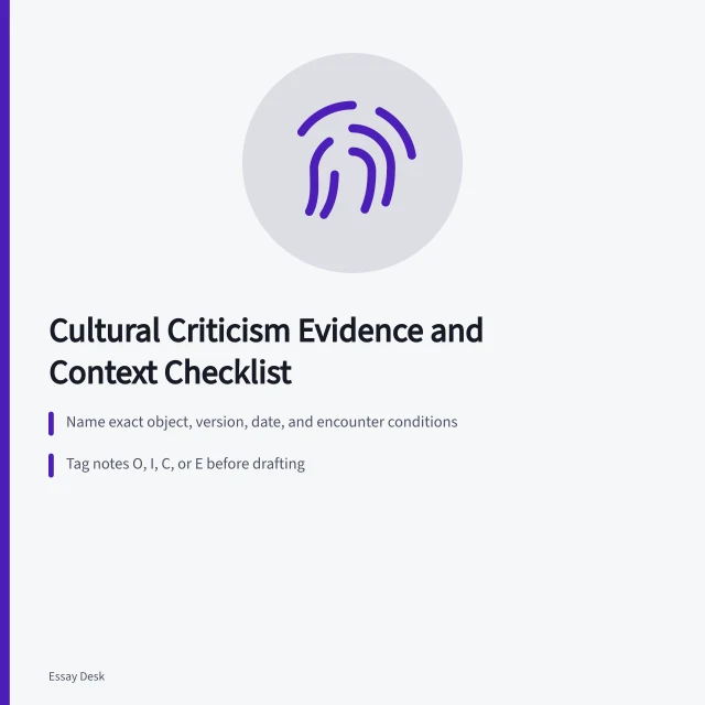 Checklist for cultural criticism evidence, context, and calibrated stakes. Cultural criticism evidence and context checklist