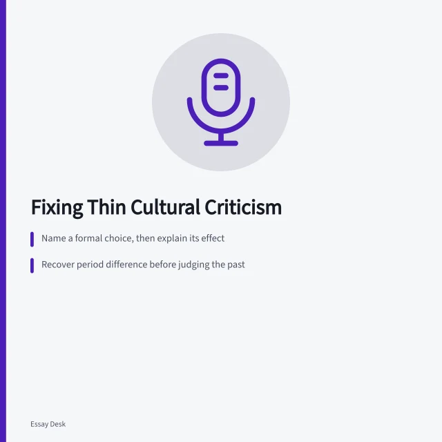 Card listing cultural criticism problems: plot summary, presentism, context collapse. Cultural criticism problems: plot summary, presentism and context collapse