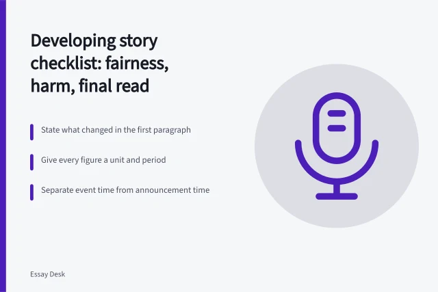 Checklist for editing developing stories on fairness and accuracy. Developing story checklist: fairness, harm, and the final read