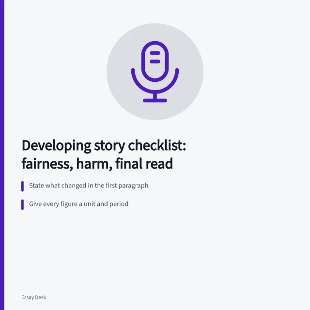 Checklist for editing developing stories on fairness and accuracy. Developing story checklist: fairness, harm, and the final read