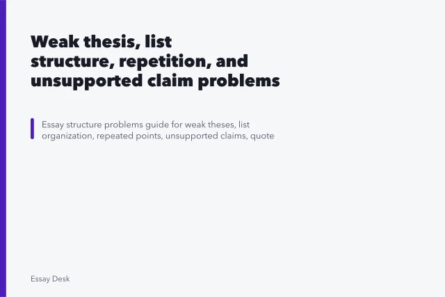 Weak thesis, list structure, repetition, and unsupported claim problems. Weak thesis, list structure, repetition, and unsupported claim problems