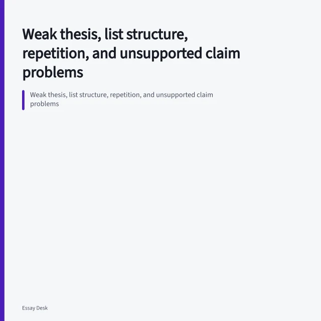 Weak thesis, list structure, repetition, and unsupported claim problems. Weak thesis, list structure, repetition, and unsupported claim problems