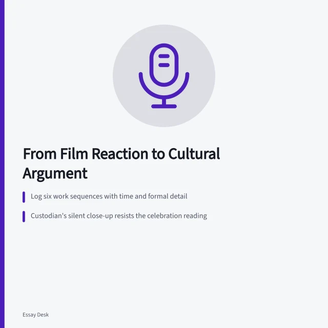 Notebook with film reaction beside scene log and analysis notes. Turning a popular-film reaction into a cultural argument: a case