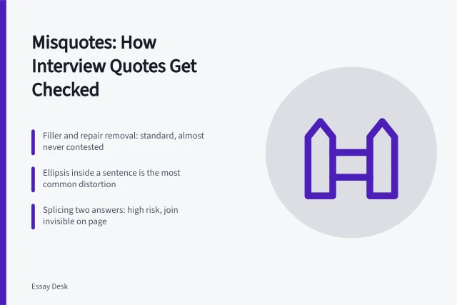 Card on misquotes, interview editing risks, and checking quotation accuracy. Misquotes and fact checks context for people who want the details