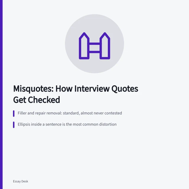 Card on misquotes, interview editing risks, and checking quotation accuracy. Misquotes and fact checks context for people who want the details