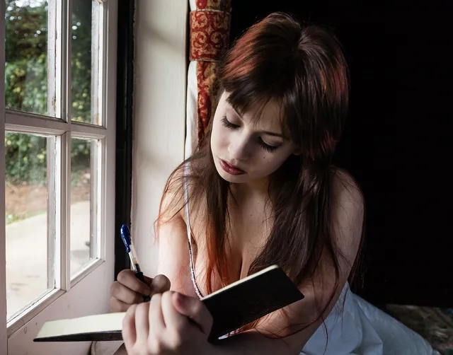 sad woman, writing, diary, female, sitting, caucasian, person, indoors, write, problem, sad, woman, red hair, sad woman, writing, diary, diary, diary, diary, diary, sad. Personal essay problems: manufactured epiphany, thin reflection and exposure
