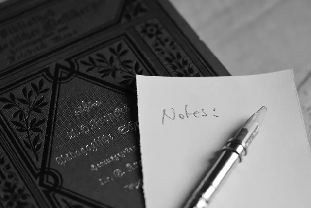 notes, paper, pen, writing, black and white, learning, slips of paper, notation, study, education, memory, calligraphy, notepad, book, handwritten, organize, english, project, school, reading. Source use checklist: research trail, quotation, paraphrase and citation