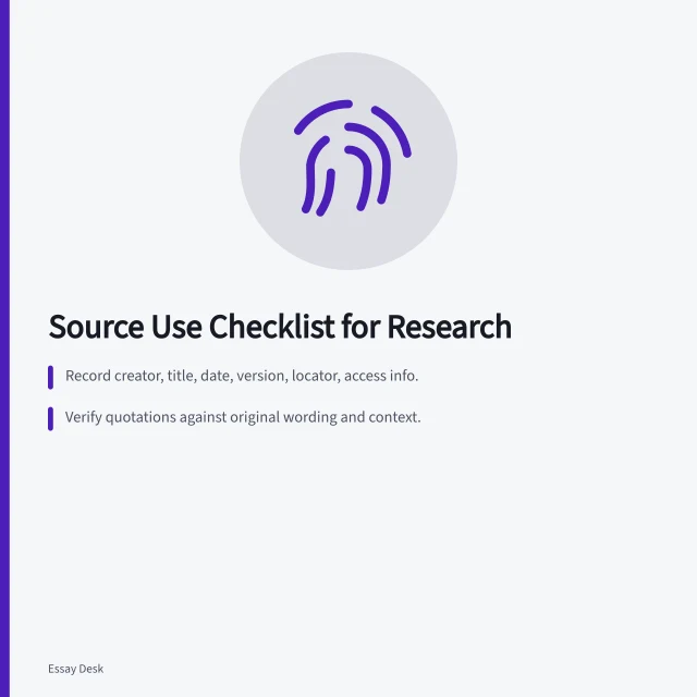 Checklist for research trails, quotations, paraphrases, and citations. Source use checklist: research trail, quotation, paraphrase and citation