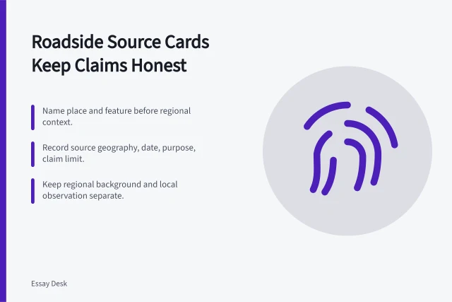 Checklist card for roadside source records and claim limits. How a roadside building regional checklist keeps location and claims honest
