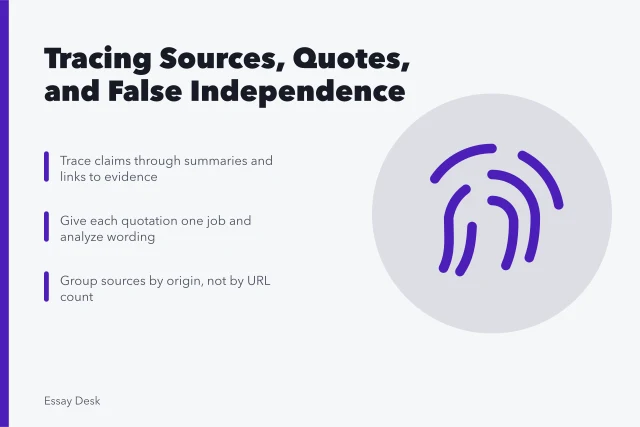 Card on source laundering, quote dumping, patchwriting, and confirmation bias. Source laundering, quote dumping, patchwriting, and confirmation bias