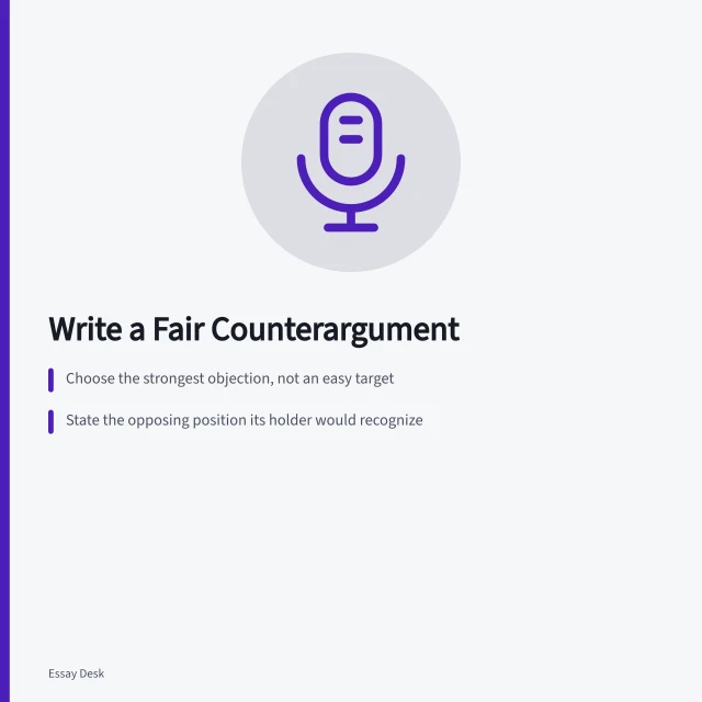 Card on writing fair counterarguments and useful responses. How to write a fair counterargument and useful response