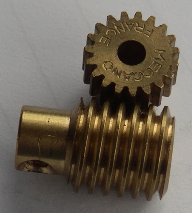 A worm gear and pinion from a construction set
